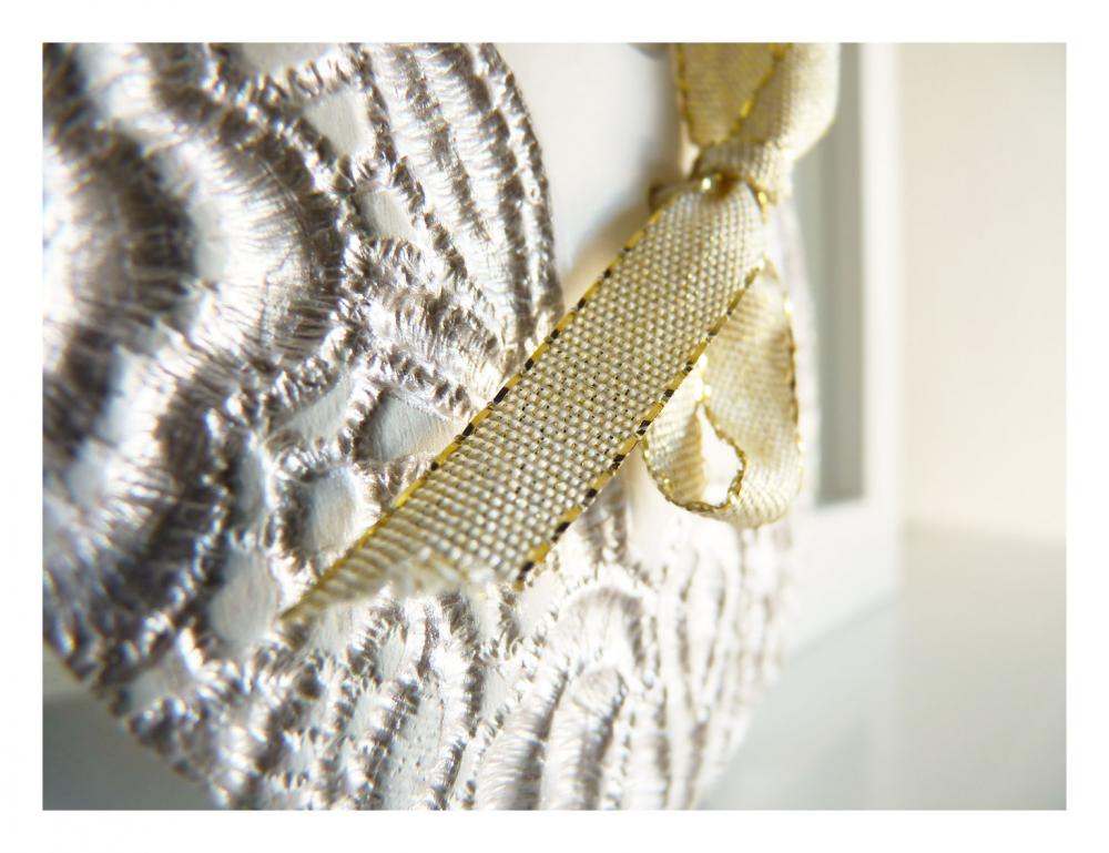 Pearl French lace inside-out porcelain bowl with initials. Pearl French lace inside-out porcelain bowl with initials. 
