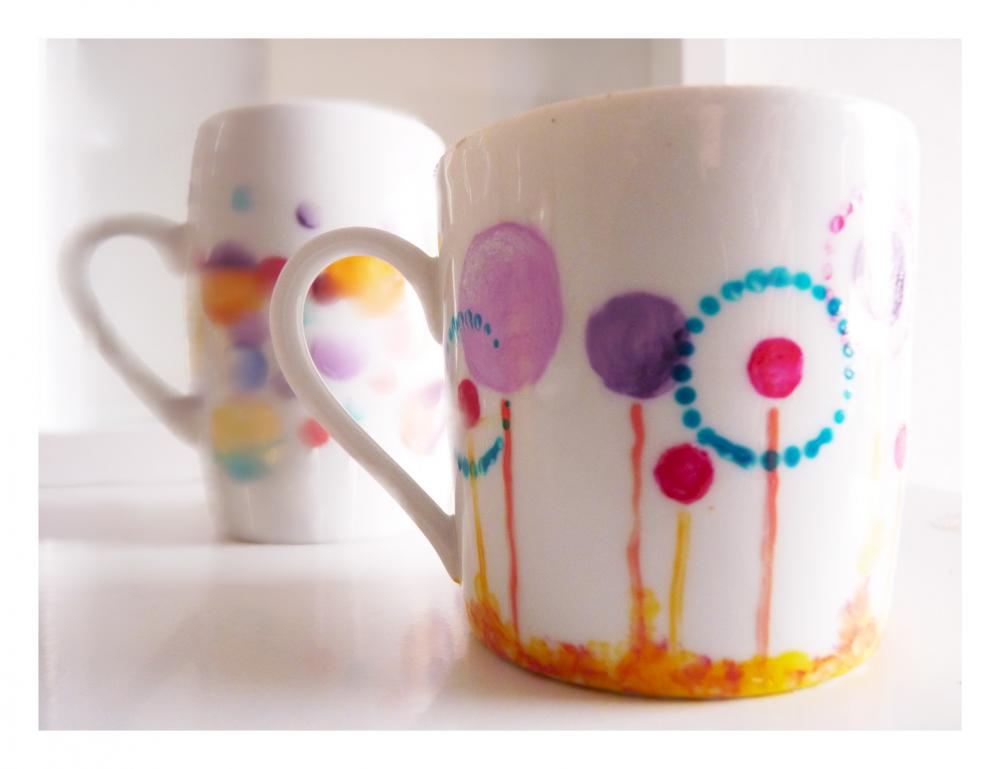 Fantasy dandelion cup, upcycled hand painted espresso mug.