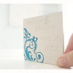 Ceramic wedding card- Floral swirls.Customizable