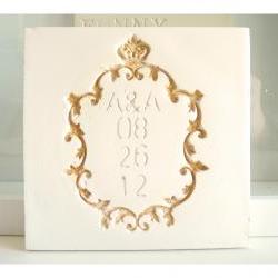 Ceramic wedding card- golden Frame.Customizable